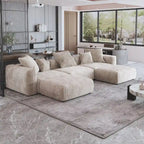 Canapé d’angle modulable 141,73, canapé en velours côtelé en U avec poufs