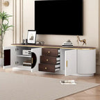 Meuble TV incurvé au sol de 70,8 po avec 3 tiroirs, meuble TV décoratif à 3 portes pour téléviseurs jusqu'à 80 po, console média