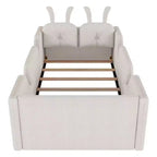 Lit plateforme double Whisen, cadre de lit rembourré pour enfants avec coussin lapin, barrières latérales amovibles
