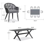 Ensemble de salle à manger d'extérieur PURPLE LEAF avec table à manger en aluminium et chaises en rotin tressé