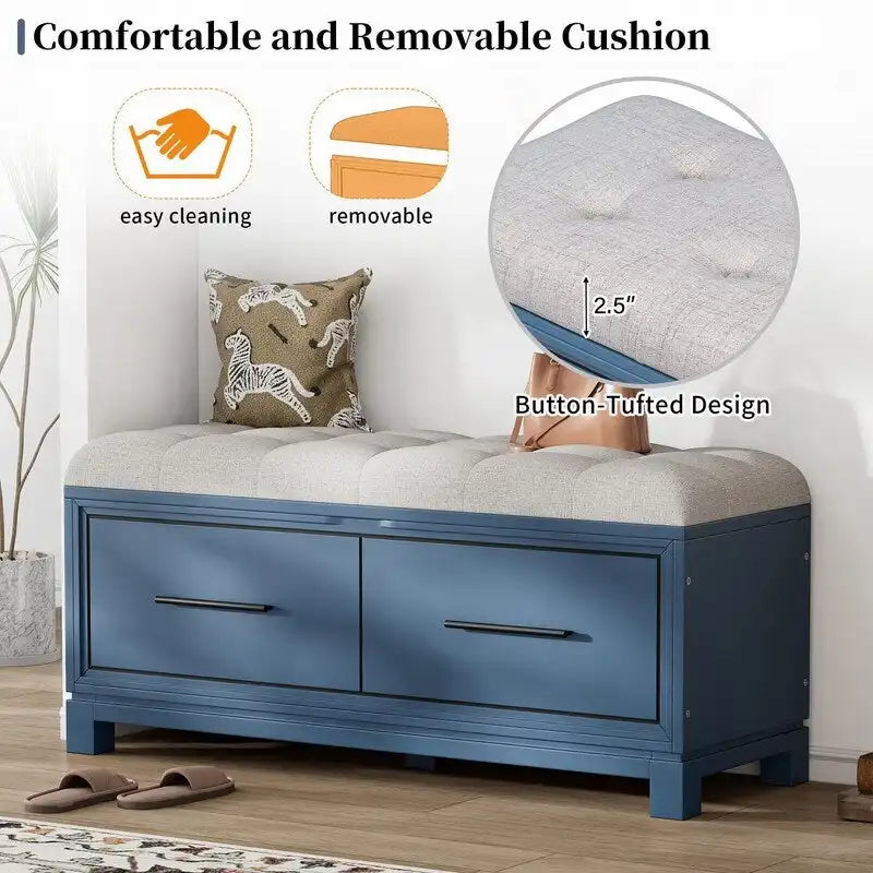 Banc à chaussures avec coussin amovible et rangement dissimulé pour l'organisation de l'entrée et du salon