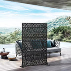 MAYEERTY Paravent Francis Motif Riz Noir Tôle Galvanisée 183x120x5cm Lot de 3 pièces