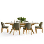 Ensemble de salle à manger 7 pièces, table à tréteaux extensible de 198-244 cm avec chaises rembourrées et pieds en bois massif - Panipeachy