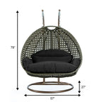 LeisureMod Fauteuil suspendu œuf 2 places avec support - Balançoire / hamac de patio en rotin osier pour extérieur/intérieur avec coussins