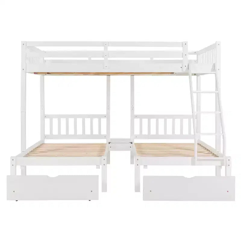 Lit superposé Triple (grand lit en haut, lits jumeaux en bas) avec 2 tiroirs de rangement, en bois, peut être séparé en 3 lits individuels