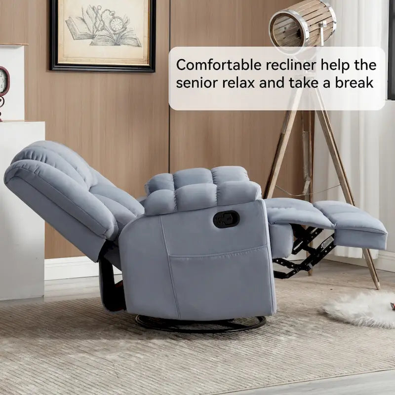 Fauteuil inclinable pivotant et à bascule en tissu Lazy Boy, grand fauteuil berçant manuel rembourré à l’excès avec accoudoirs à coussinet et dossier rembourré