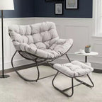 Fauteuil à bascule Heynemo pour patio avec ottoman, fauteuil à bascule œuf intérieur/extérieur avec coussins, fauteuil de salon en métal, fauteuil papasan surdimensionné, fauteuil de lecture