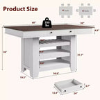 Îlot de cuisine de 60 pouces avec rangement, table îlot fixe de style ferme à 4 niveaux avec grand plan de travail pour la cuisine, la salle à manger, le salon