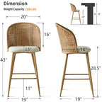 Lot de 2 tabourets de bar en rotin naturel, chaises hautes de 73,6 cm de style bohème avec dossier tissé - Panipeachy