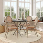 Lot de 4 chaises bistrot Lourdes Thonet empilables avec accoudoirs, en rotin PE et cadre en aluminium, pour l'intérieur et l'extérieur, de la marque Flash Furniture