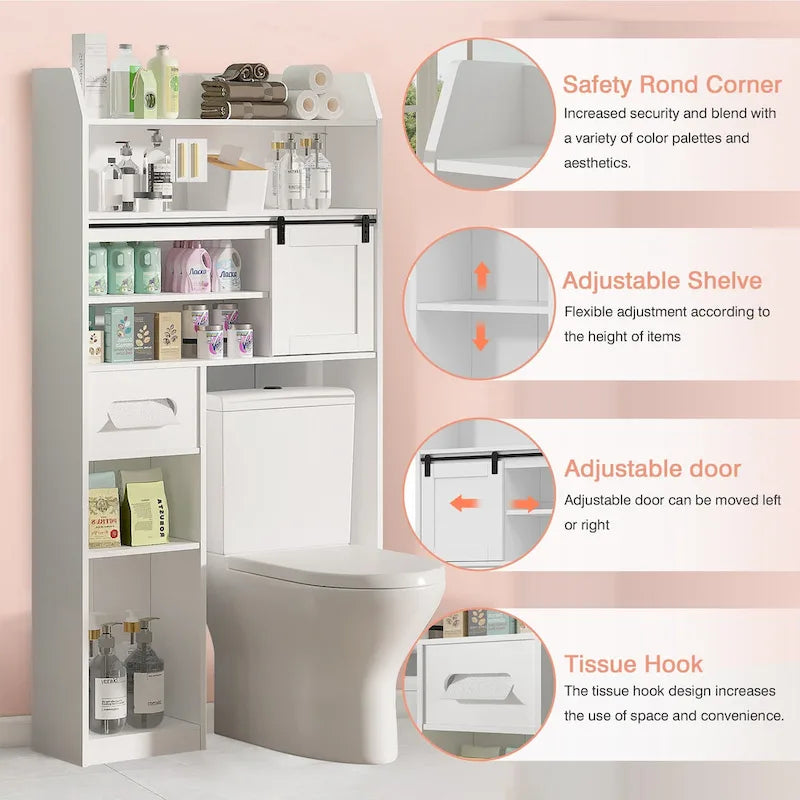 Meuble de Rangement Sur Pied Pour Toilettes avec Cadre en Métal et Étagères de Rangement, Organiseur de Salle de Bain avec Étagères Réglables