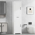 Meuble Colonne de Rangement de Salle de Bain, Meuble de Rangement sur Pied avec Deux Portes et Étagères Réglables, Porte-Serviettes Intégré