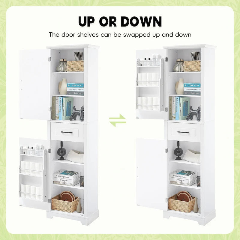 Meuble Colonne de Rangement de Salle de Bain, Meuble de Rangement sur Pied avec Deux Portes et Étagères Réglables, Porte-Serviettes Intégré