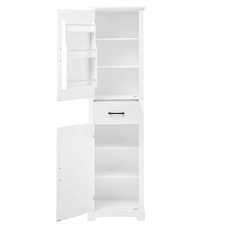 Meuble Colonne de Rangement de Salle de Bain, Meuble de Rangement sur Pied avec Deux Portes et Étagères Réglables, Porte-Serviettes Intégré