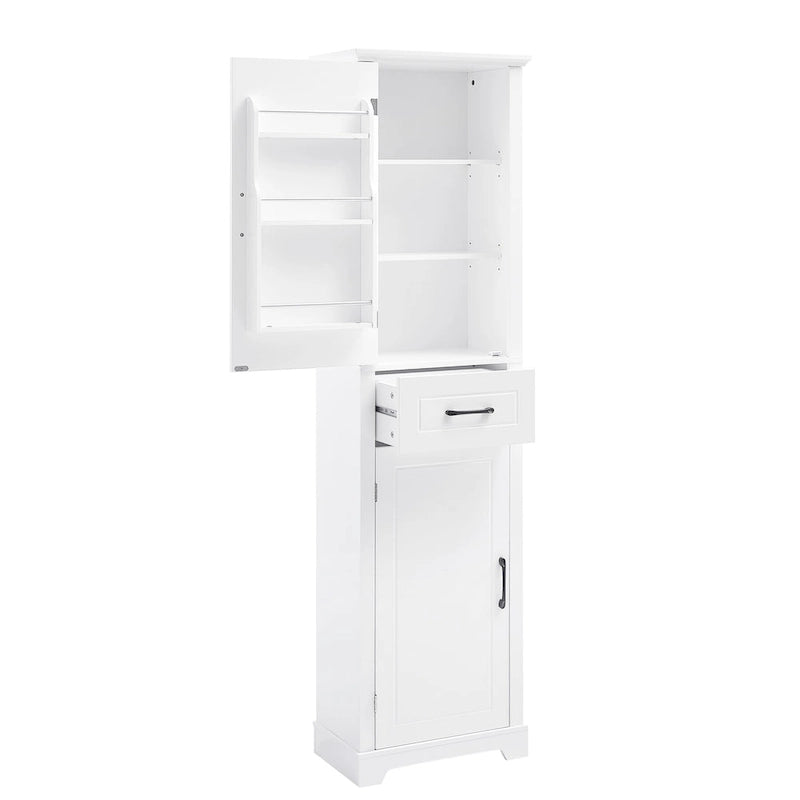 Meuble Colonne de Rangement de Salle de Bain, Meuble de Rangement sur Pied avec Deux Portes et Étagères Réglables, Porte-Serviettes Intégré