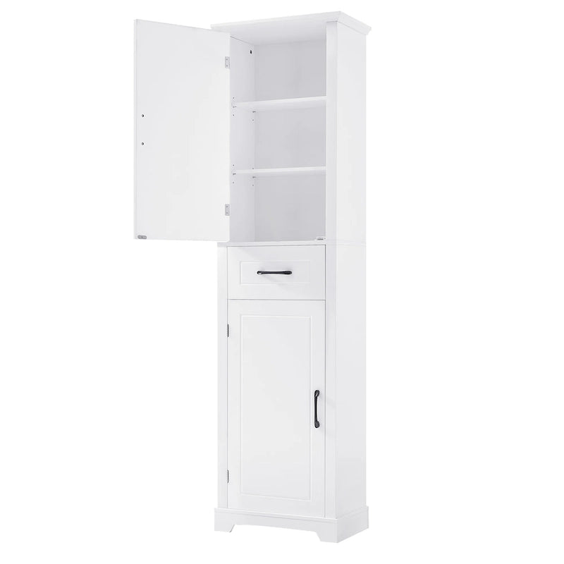 Meuble Colonne de Rangement de Salle de Bain, Meuble de Rangement sur Pied avec Deux Portes et Étagères Réglables, Porte-Serviettes Intégré