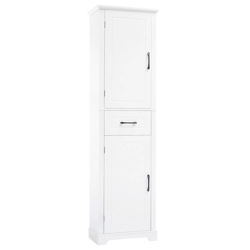 Meuble Colonne de Rangement de Salle de Bain, Meuble de Rangement sur Pied avec Deux Portes et Étagères Réglables, Porte-Serviettes Intégré