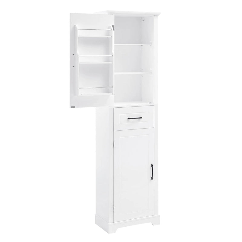 Meuble Colonne de Rangement de Salle de Bain, Meuble de Rangement sur Pied avec Deux Portes et Étagères Réglables, Porte-Serviettes Intégré