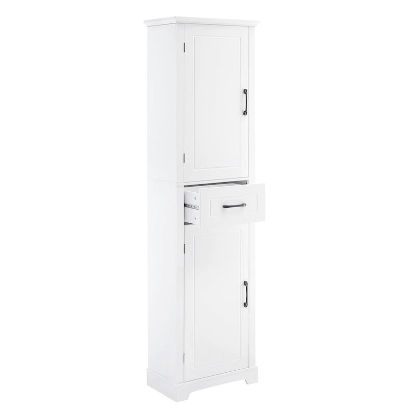 Meuble Colonne de Rangement de Salle de Bain, Meuble de Rangement sur Pied avec Deux Portes et Étagères Réglables, Porte-Serviettes Intégré