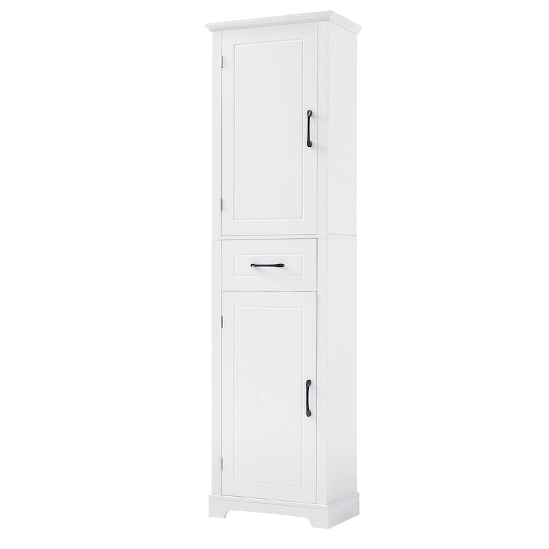 Meuble Colonne de Rangement de Salle de Bain, Meuble de Rangement sur Pied avec Deux Portes et Étagères Réglables, Porte-Serviettes Intégré