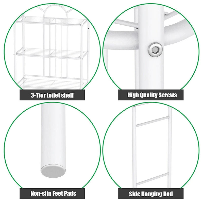 Étagère de salle de bain 3 niveaux au-dessus des toilettes, rangement de serviettes, gain de place