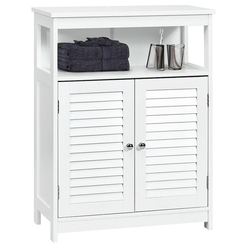 Meuble de Rangement Salle de Bain en Bois avec Double Porte à Persiennes