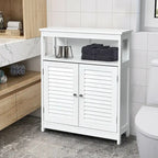 Meuble de Rangement Salle de Bain en Bois avec Double Porte à Persiennes