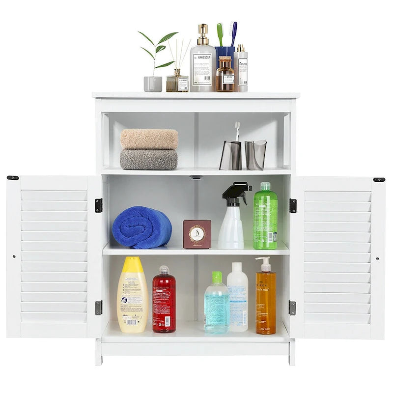 Meuble de Rangement Salle de Bain en Bois avec Double Porte à Persiennes