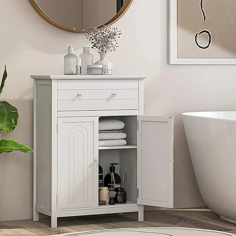 Meuble de Rangement Salle de Bain Autoportant Grand Tiroir avec Étagère Réglable