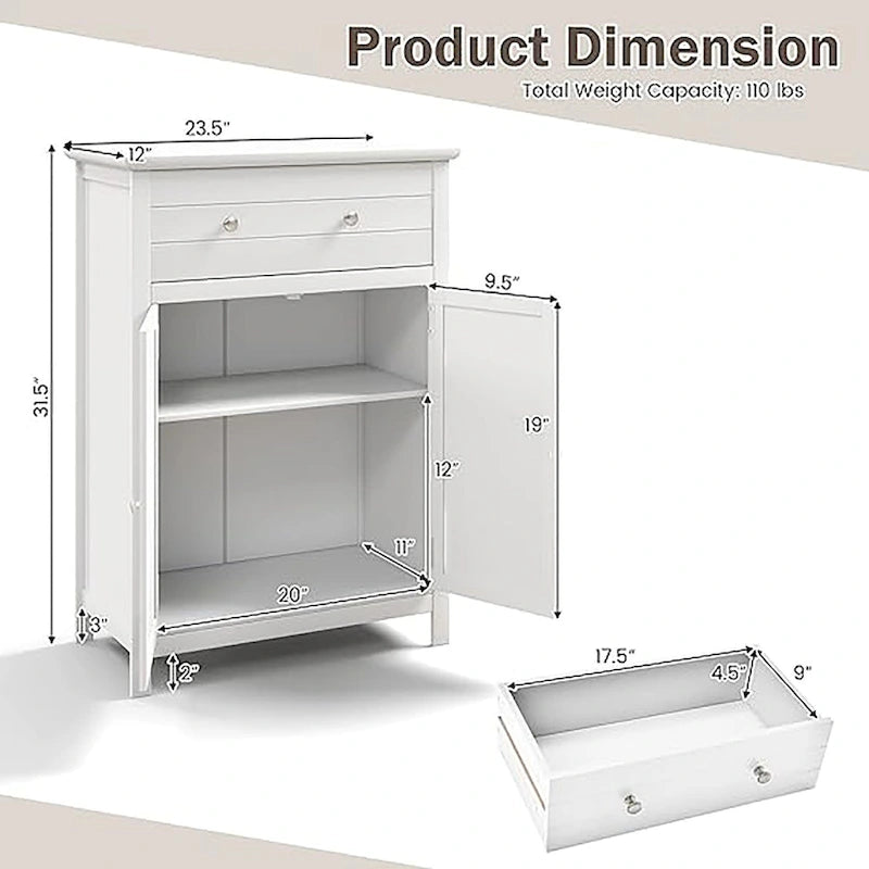 Meuble de Rangement Salle de Bain Autoportant Grand Tiroir avec Étagère Réglable