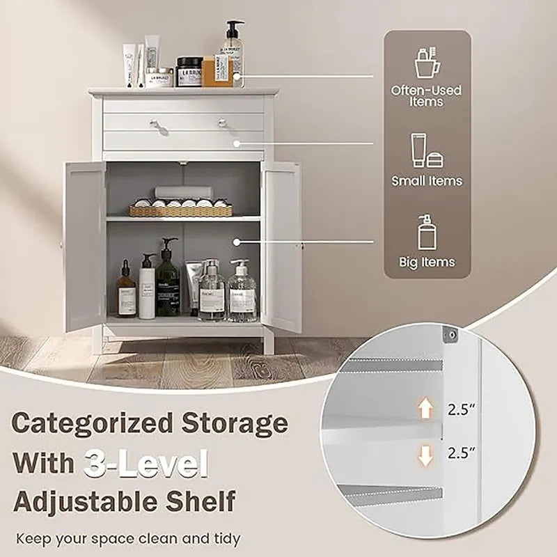 Meuble de Rangement Salle de Bain Autoportant Grand Tiroir avec Étagère Réglable