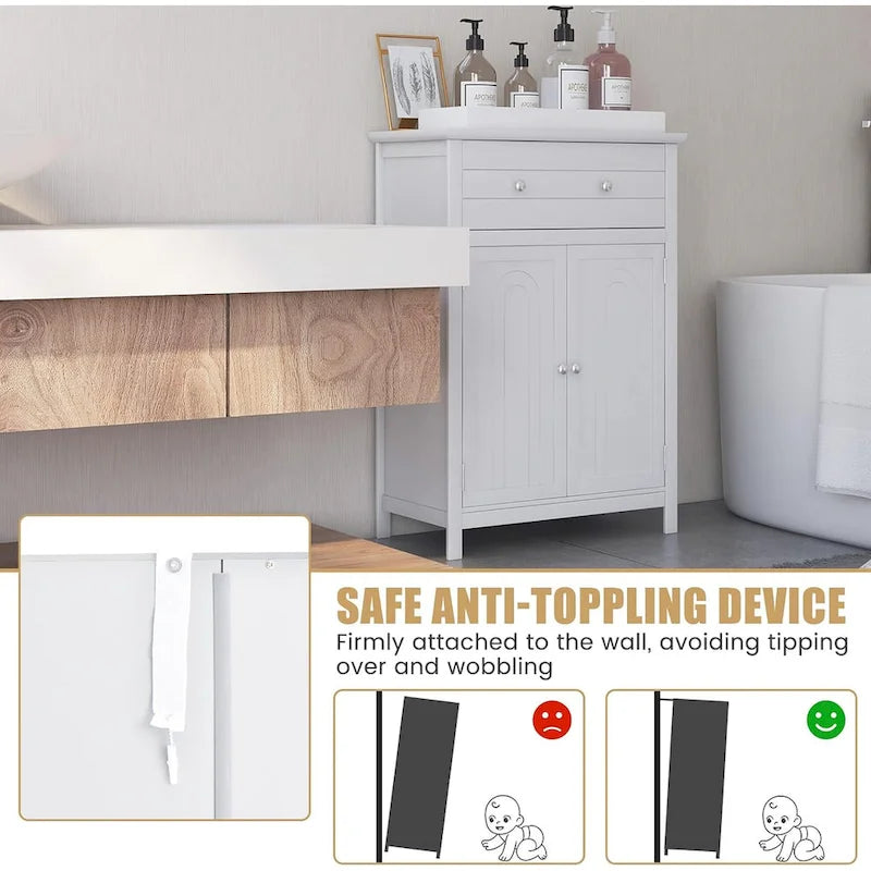 Meuble de Rangement Salle de Bain Autoportant Grand Tiroir avec Étagère Réglable
