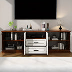 Meuble TV moderne blanc en bois avec rangement et gestion des câbles