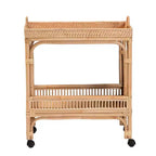 Chariot à vin en rotin Bali & Pari Lombok, marron naturel : chariot de bar d'intérieur avec porte-bouteilles, aucun assemblage requis