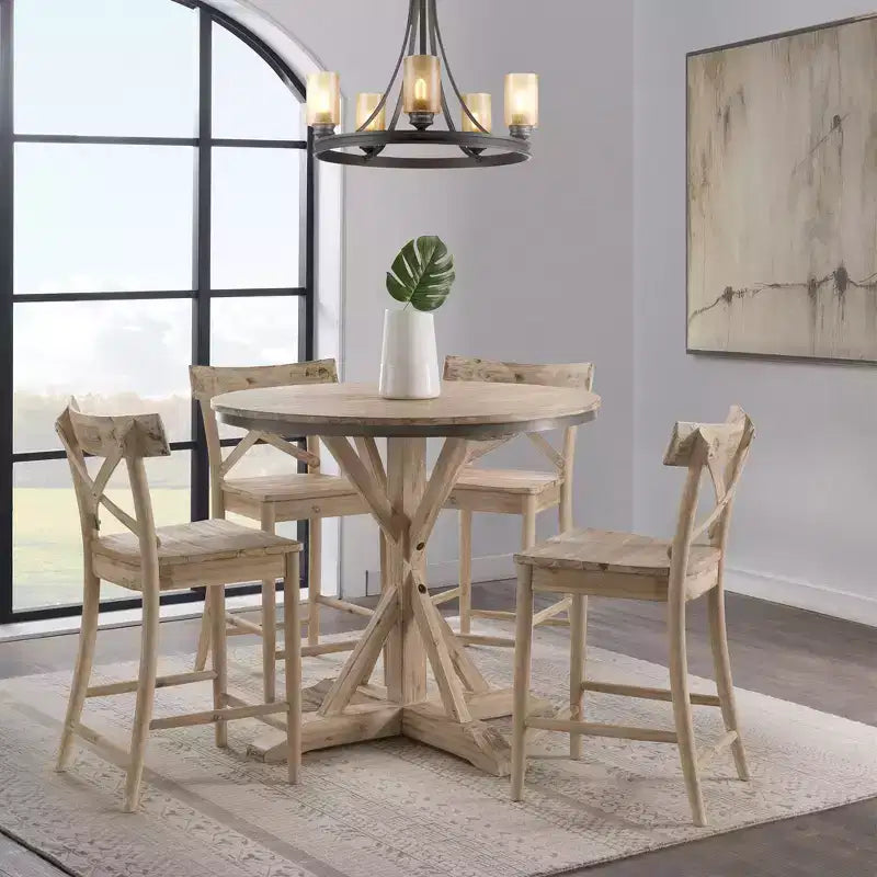 Picket House Furnishings Tabouret de bar hauteur comptoir Keaton 1 pc Plage : Milieu de siècle moderne, Structure en acacia, Design dossier en X
