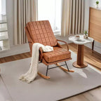 VECELO Fauteuil à bascule en similicuir/tissu Teddy, fauteuil inclinable de salon moderne avec assise rembourrée, base en bois massif sécurisée Blanc/Marron