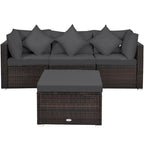 Ensemble de meubles de patio en rotin 4 pièces avec coussins et oreillers amovibles – Canapé d'angle : 73,7 x 73,7 x 63,5 cm