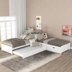 Lit plateforme moderne blanc en forme de L pour deux personnes avec lit gigogne et tiroirs pour chambre à coucher