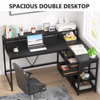 Bureau d'angle en L avec tiroir, bureau d'angle pour la maison avec étagères de rangement et support d'écran, bureau rustique pour petit espace