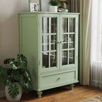 Meuble de rangement, Meuble bas en bois avec 1 tiroir et 2 portes vitrées, Buffet de style rustique avec rangement pour salon