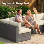 Salon de jardin 7 pièces en rotin, canapé modulaire d'extérieur avec coussins et table basse
