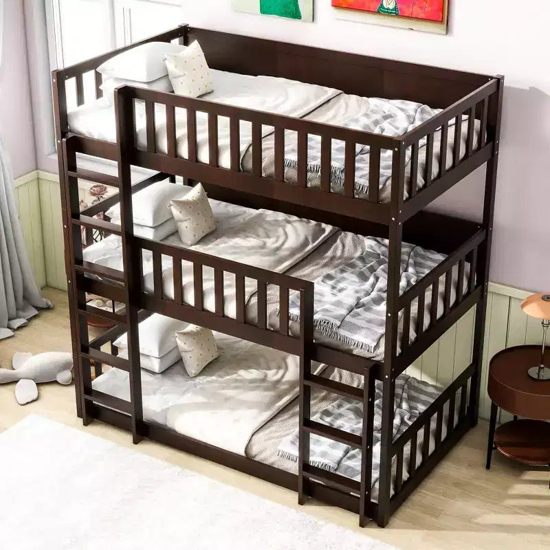 Lit superposé triple pour enfants, lit superposé trois places détachable avec échelle et barrière de sécurité, se sépare en 3 lits