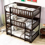 Lit superposé triple pour enfants, lit superposé trois places détachable avec échelle et barrière de sécurité, se sépare en 3 lits