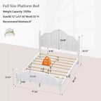 Cadre de lit plateforme Queen vintage - Pin massif, tête de lit en MDF, pas besoin de sommier