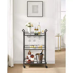 Chariot de bar, Desserte de bar à domicile, Petit chariot de bar avec étagère à 3 niveaux, Range-bouteilles, Porte-verres, Chariot de bar, 38 x 60 x 92 cm