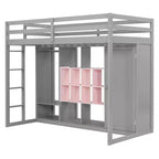 Lit mezzanine enfant avec armoire et étagères, Cadre de lit mezzanine en bois avec meuble de rangement pour enfants et adolescents