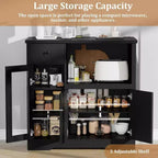 Meuble de rangement pour micro-ondes de cuisine avec 3 portes, 1 tiroir et étagères réglables, Armoire de rangement pour garde-manger