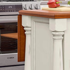 Ensemble îlot de cuisine 3 pièces Homestyles Monarch en bois blanc cassé avec plateau en bois à abattant - 48 x 25 x 36