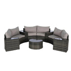 Ensemble de canapé modulaire d'extérieur semi-circulaire 11 pièces avec table basse en verre trempé et 4 tables d'appoint