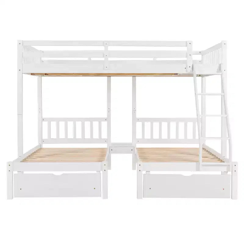Lit superposé Triple (grand lit en haut, lits jumeaux en bas) avec 2 tiroirs de rangement, en bois, peut être séparé en 3 lits individuels